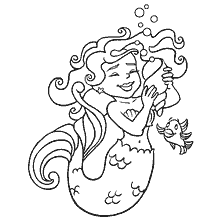 coloring page: Coloring Mermaids with shell and fish