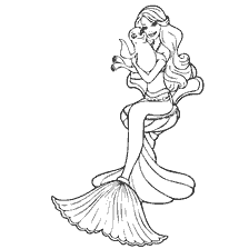 coloring page: Drawing of a mermaid hugging a sea lion