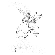 coloring page: A mermaid rides a whale with waves around