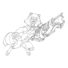 pagina da colorare: Raccoon Rocket, Guardiani del personaggio Galaxy con grandi armi