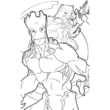 pagina da colorare: Colorazione nera e bianca di Groot e Rockets