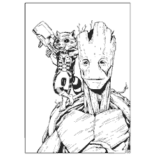 pagina da colorare: Rocket e Groot sulla lista dei Guardiani della Galassia