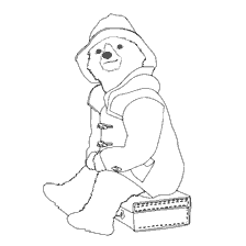 pagina da colorare: Paddington Orso seduto su una valigia