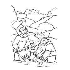 coloring page: Kenai and his brother fish in the river