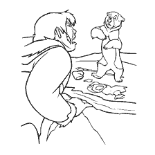 coloring page: Picture for coloring Kenai and a bear from the cartoon Brother Bear