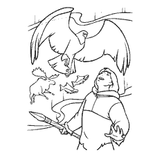 coloring page: Paint with animal spirits from Brother Bear: eagle, elk and fish
