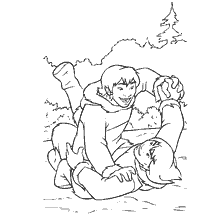 coloring page: Brother bear cub with two brothers who happily fight each other.