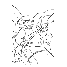 coloring page: A boy rows in a canoe in the cartoon Brother Bear