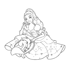 kleurplaat: Barbie in een jurk met een hoed