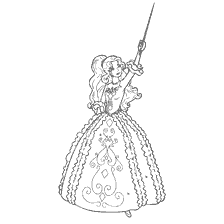 kleurplaat: Barbie kleuren Musketier in een prachtige jurk met een zwaard