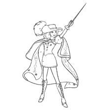 kleurplaat: Barbie Musketier met een Zwaard in Zijn Hand