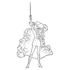 kleurplaat: Barbie kleuren in de afbeelding van een musketier met een zwaard