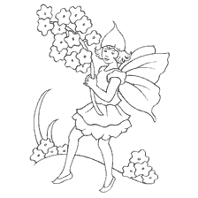 kleurplaat: Kleurplaat van een elf meisje met bloemen
