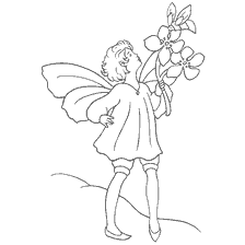 kleurplaat: Elf jongen houdt bloemen en glimlachen