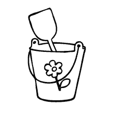 coloring page: Coloring bucket with spatula and flower