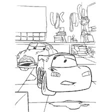 pagina da colorare: Auto coloranti: Doc Hudson e Lightning McQueen nel workshop