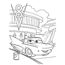 pagina da colorare: Colorare con un personaggio del cartone animato Auto a una stazione di servizio
