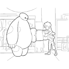 pagina da colorare: Hiro Hamada e Beymax robot da Hero City