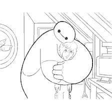 pagina da colorare: Abbracci Baymax Hiro in Hero City libro da colorare