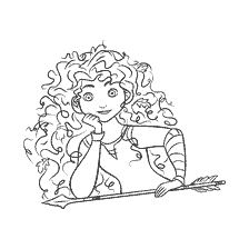 coloriage: Coloration Merida de Braveheart, tenant une flèche