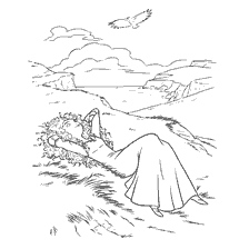 coloriage: Coloration Merida de Braveheart reposant sur la pelouse surplombant la mer