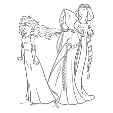 coloriage: La Reine peigne les longs cheveux bouclés de sa fille de Braveheart.