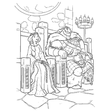 coloriage: Le Roi et la Reine sont assis sur des trônes dans le château