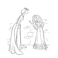 coloriage: La princesse Merida et la reine Eleanor se disputent au château