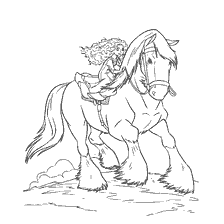 coloriage: Merida monte un cheval du dessin animé Braveheart