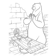 coloriage: Scène de coloration de Braveheart, où la fille et l'ours