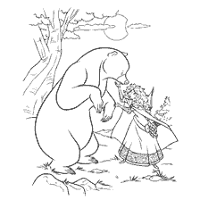 coloriage: Merida communique doucement avec la reine ours