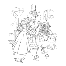 coloriage: Dessin de la princesse Merida calmer les seigneurs