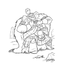 coloriage: Le roi Fergus embrasse ses fils dans la scène Braveheart