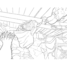 coloriage: Braveheart: Merida et sa mère dans une situation dangereuse avec un ours