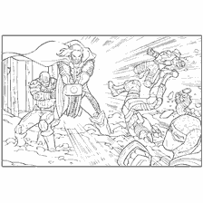 pagina da colorare: Colorazione I Vendicatori: Thor con un martello affronta nemici
