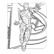 pagina da colorare: Colorazione di Iron Man sullo sfondo del logo Avengers