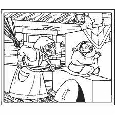 pagina da colorare: Illustrazione dal racconto popolare di Jiharka con la sua nonna e ragazza