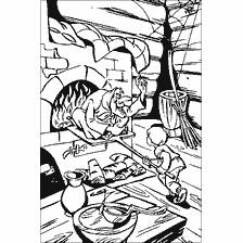 pagina da colorare: Illustrazione alla fiaba di Giharka con personaggi al forno