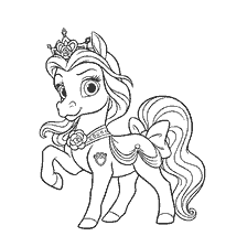 kleurplaat: Kleuren met een huisdier Belle - pony Nevelichka met een kroon en sieraden.