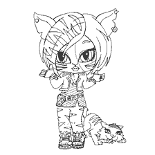 coloring page: Coloring Toralei Strype from Monster High with a Cat