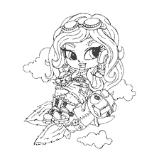coloring page: Little Children Monster High Robekka Steam on rocket with pet