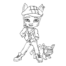 coloring page: Claude Wolf of Monster High with a dog in coloring book