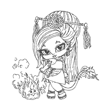 coloring page: Little Children Monster High Jennifer Long with a Fiery Figure