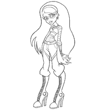 coloring page: Coloring Gulia Yelps, daughter of a Zombie with long hair and stylish clothes