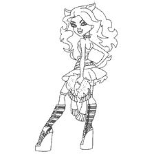 coloring page: Coloring picture by Claudine Woolf with long hair and stylish shoes