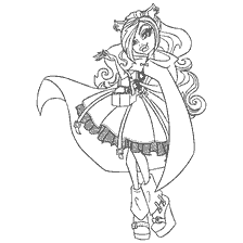 coloring page: Claudine Wulf in a cloak with long hair and stylish clothes