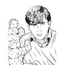 coloring page: Neville Longpoops from Harry Potter next to cacti