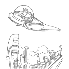 pagina da colorare: Aereo e città del futuro da visitare i Robinson