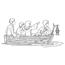 coloring page: Children in a boat with a lantern on the Harry Potter coloring book