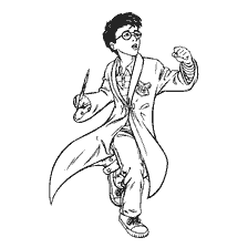 coloring page: Coloring Harry Potter in a robe with a magic wand